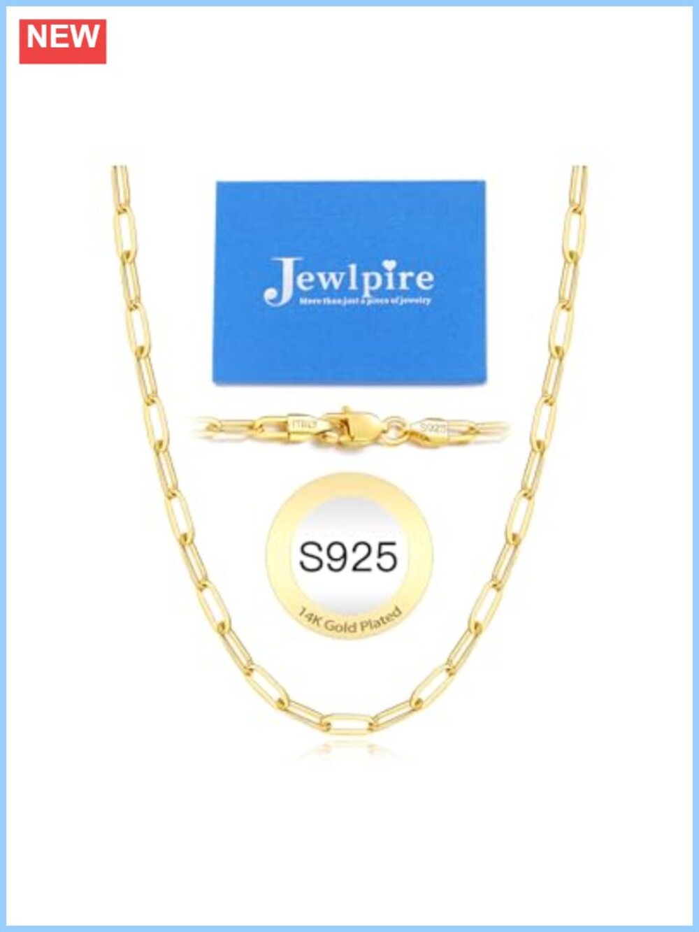 14K Gold Plated 925 Sterling Silver Paperclip Chain Necklace 5mm